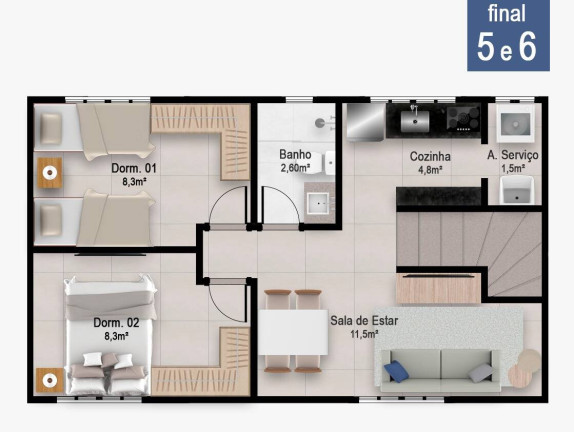 Imagem Casa com 2 Quartos à Venda, em Maracanã - Praia Grande Imagem Casa com 2 Quartos à Venda, em Maracanã - Praia Grande