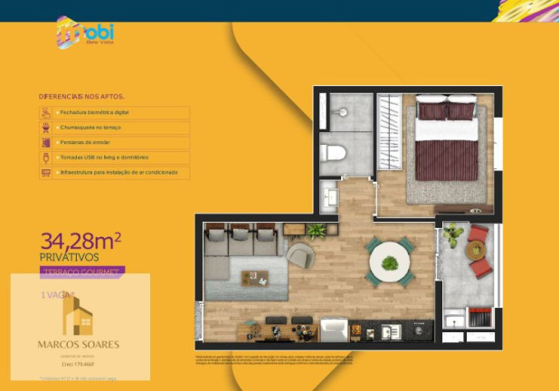 Imagem Apartamento com 1 Quarto à Venda, 34 m²