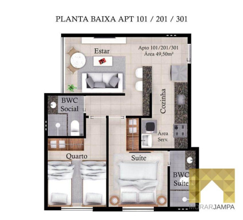 Imagem Apartamento com 2 Quartos à Venda, 45 m² em Bessa - João Pessoa