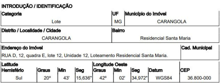 Imagem Terreno à Venda, 242 m² em Resid. Santa Maria - Carangola