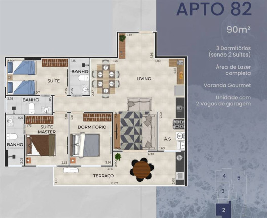 Apartamento com 3 Quartos à Venda, 90 m² em Guilhermina - Praia Grande