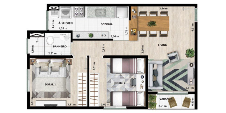 Imagem Apartamento com 2 Quartos à Venda, 51 m² em Chácara Selles - Guaratinguetá