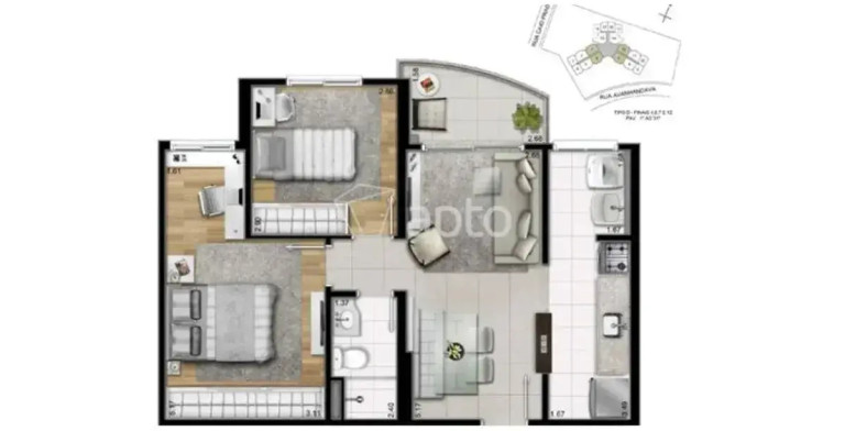 Imagem Apartamento com 2 Quartos à Venda, 56 m²