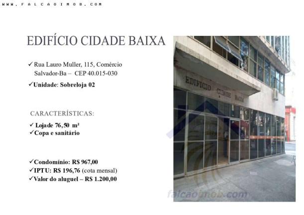 Sala Comercial para Alugar, 76 m² em Comércio - Salvador