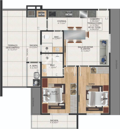 Imagem Apartamento com 2 Quartos à Venda, 64 m² em Guanabara - Joinville