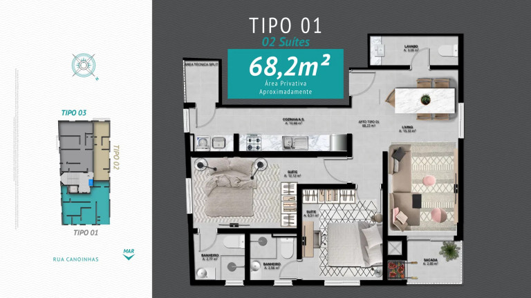 Imagem Apartamento com 2 Quartos à Venda, 68 m² em Perequê - Porto Belo