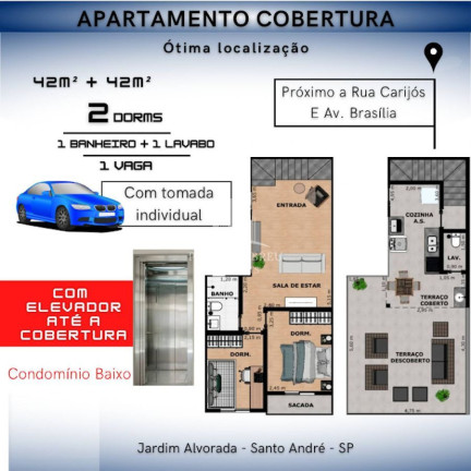 Imagem Cobertura com 2 Quartos à Venda, 80 m² em Jardim Alvorada - Santo André Imagem Cobertura com 2 Quartos à Venda, 80 m² em Jardim Alvorada - Santo André