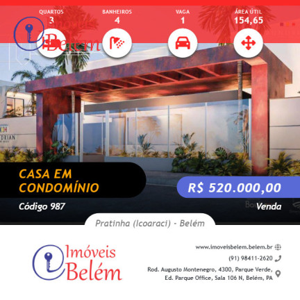 Casa de Condomínio com 3 Quartos à Venda, 154 m² em Pratinha (icoaraci) - Belém