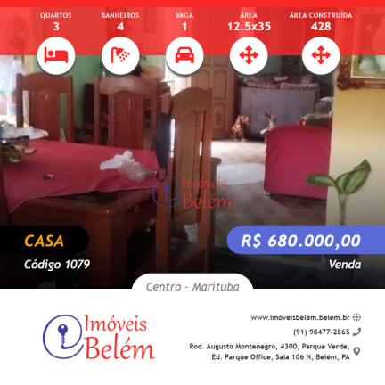 Casa com 3 Quartos à Venda, 12.535 m² em Centro - Marituba