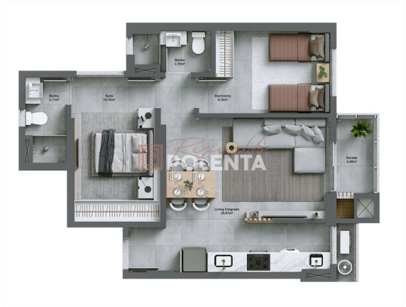 Imagem Apartamento com 2 Quartos à Venda, 65 m² em Comerciário - Criciúma